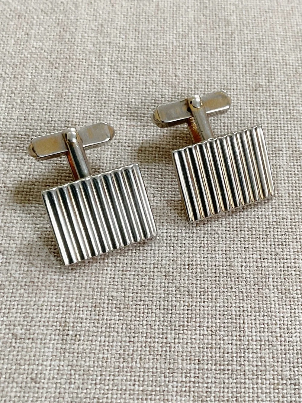 Vintage Swank Two-Tone Ribbed Rectangular Cufflinks